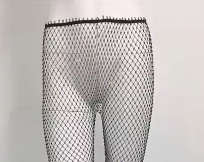 “TAO Rhinestones” Sexy Fishnet Sparkling ClubWear Pants, See Through, Wide Leg