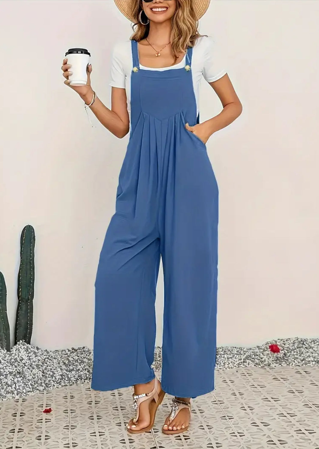 “Relax” Women's Casual Overall, Loose Fit, Button Back Strap Jumpsuit + Pockets