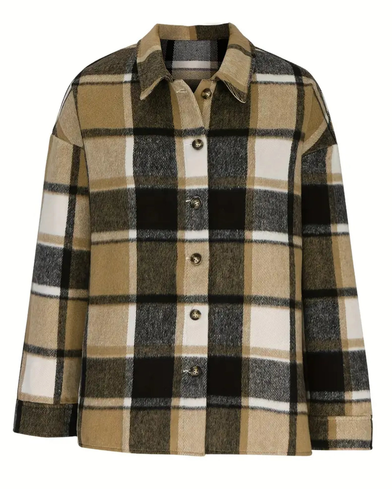 Country Chic, Plaid Button Front, Casual Long Sleeve Jacket