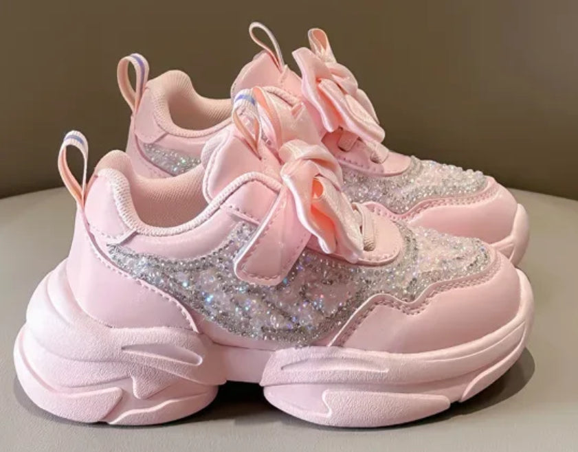 Zapatillas deportivas para correr con lazo de diamantes de imitación para niñas 2024