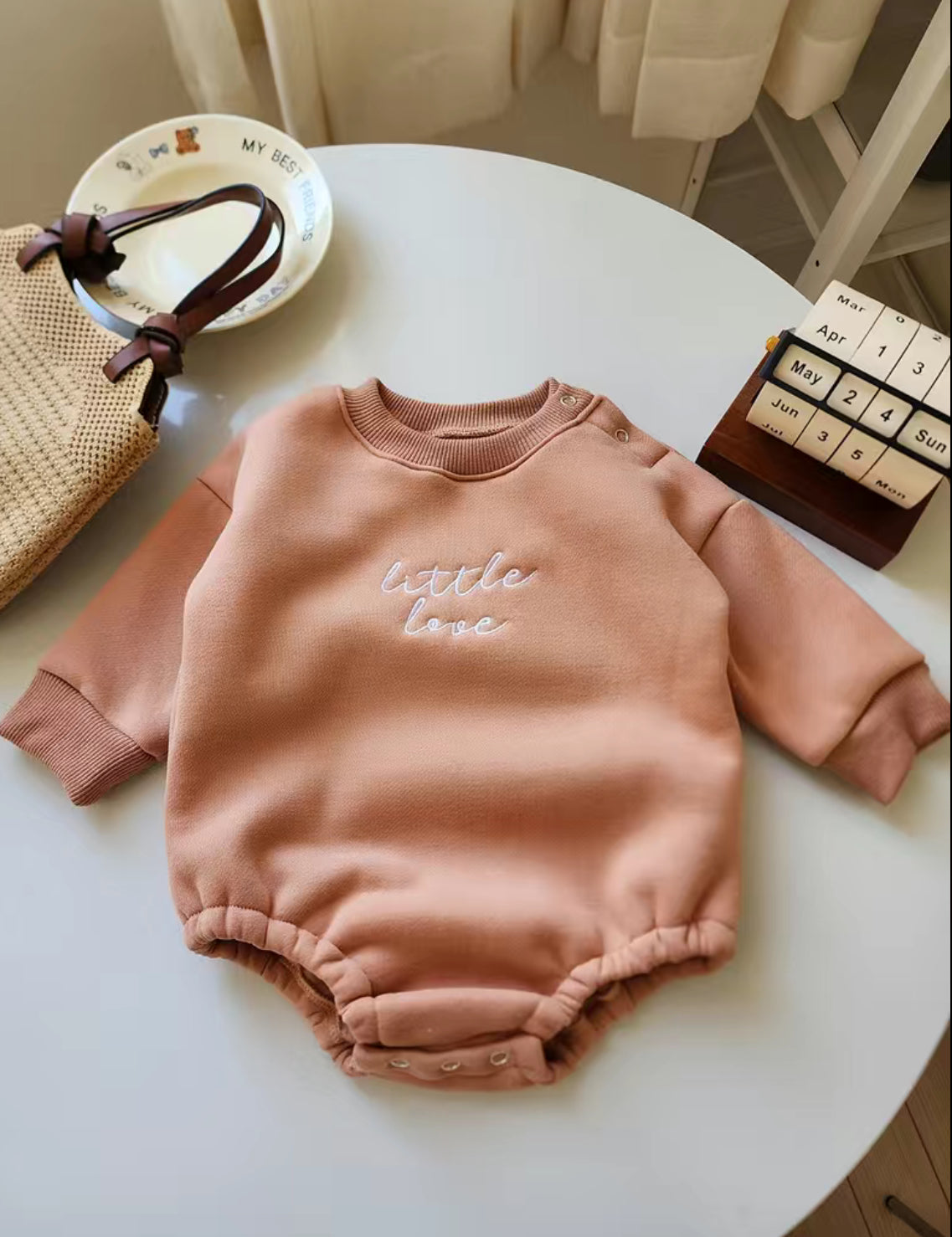 Plush “LITTLE LOVE” Embroidered Onesies, Gender Neutral