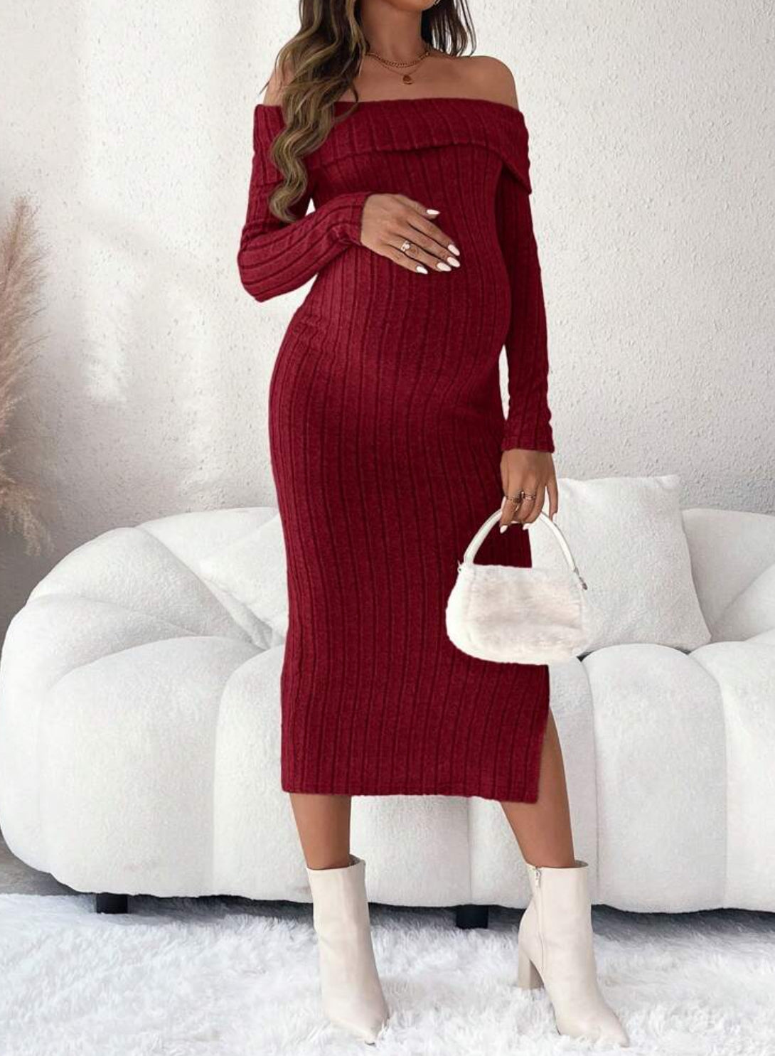 Off-Shoulder, Side Slit Bodycon Dress, Casual, Baby Bumps 🌙⭐️Collection