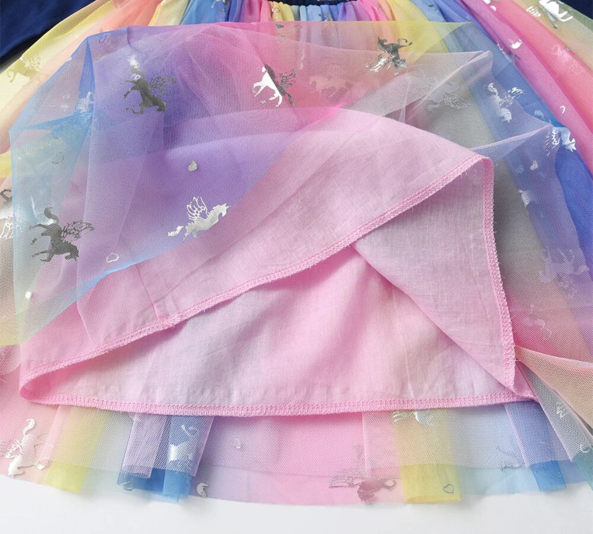 New Unicorn Girls Dress, Cotton Candy Colors Mesh Dress, Modish ✨ Glam Collection