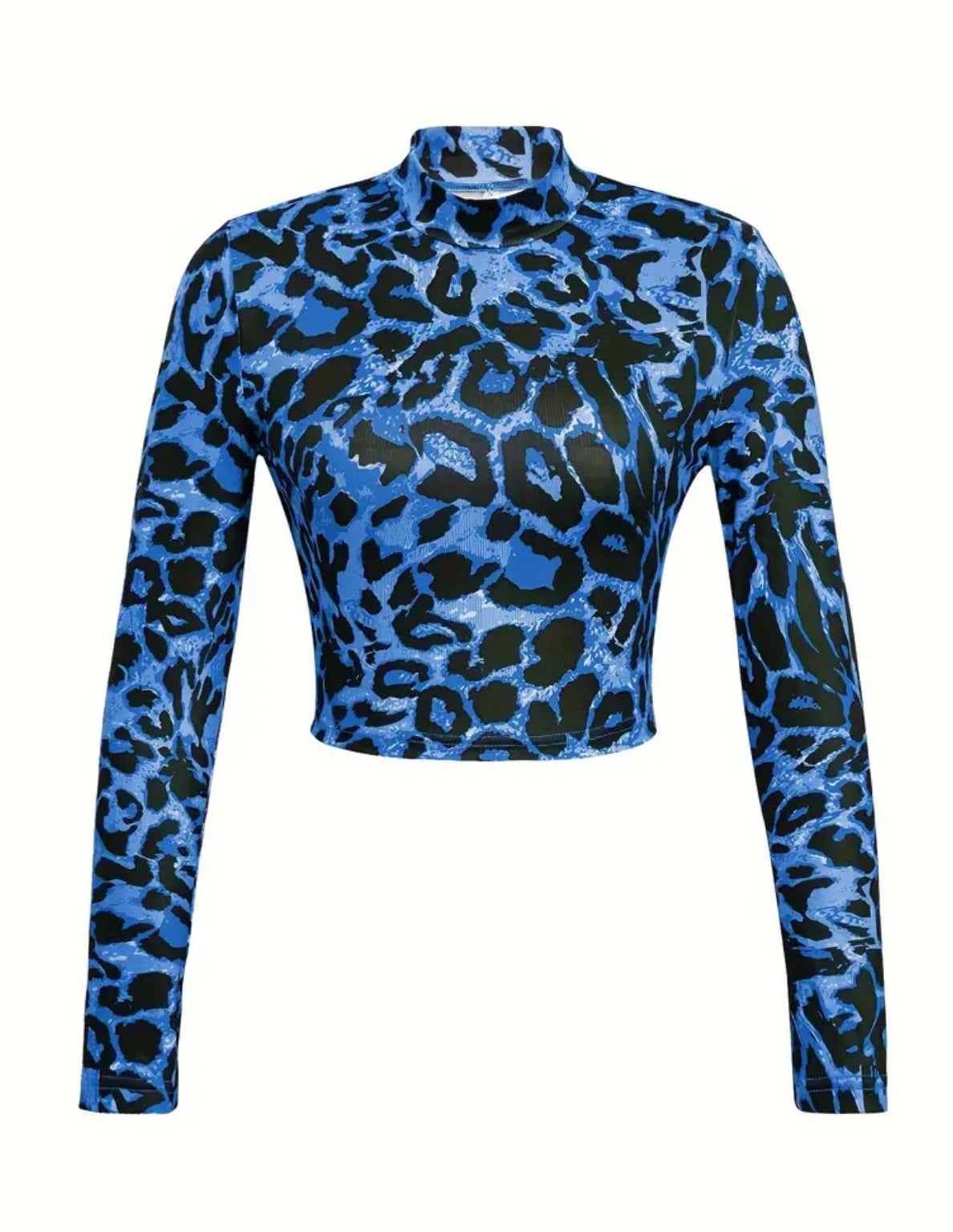 “Leopard Crop” Mock Neck, Slim Fit, Long Sleeve, Y2K Inspired