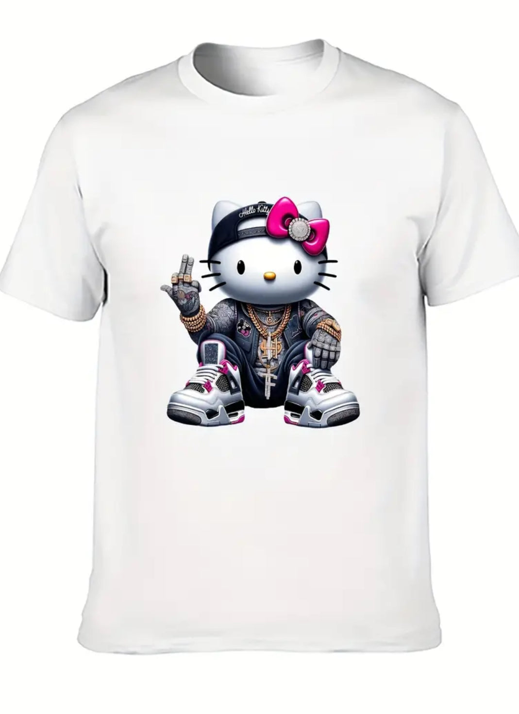 “Hello Kitty Hip-hop” Men's Short-Sleeved Fashion, Casual Streetwear T-shirt