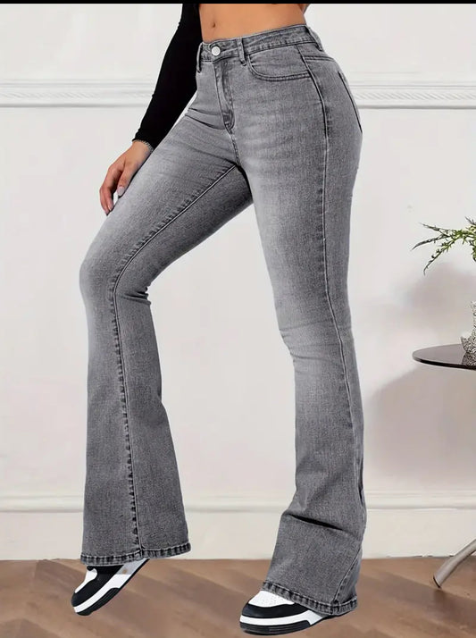 Pantalones vaqueros elásticos de cintura alta con efecto grunge, cómodos y adelgazantes con bolsillos inclinados, estilo retro, colección para chicas adolescentes y mamás elegantes