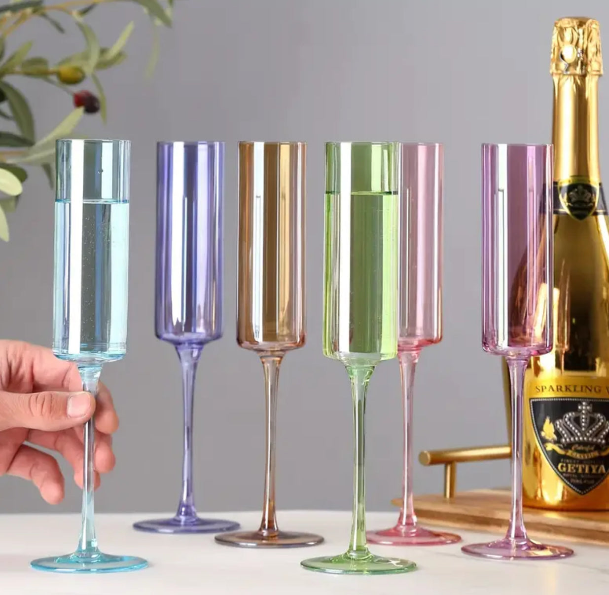 “Square Pastel’s” Glass Champagne Flutes