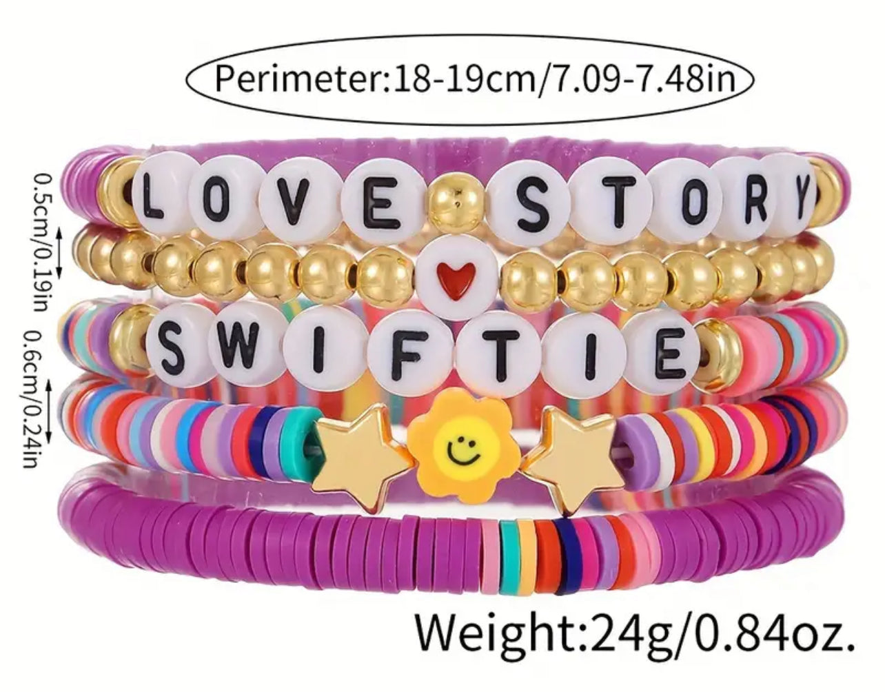 5 pulseras de la amistad unisex de cerámica blanda “Swifties”🧡💛🩷