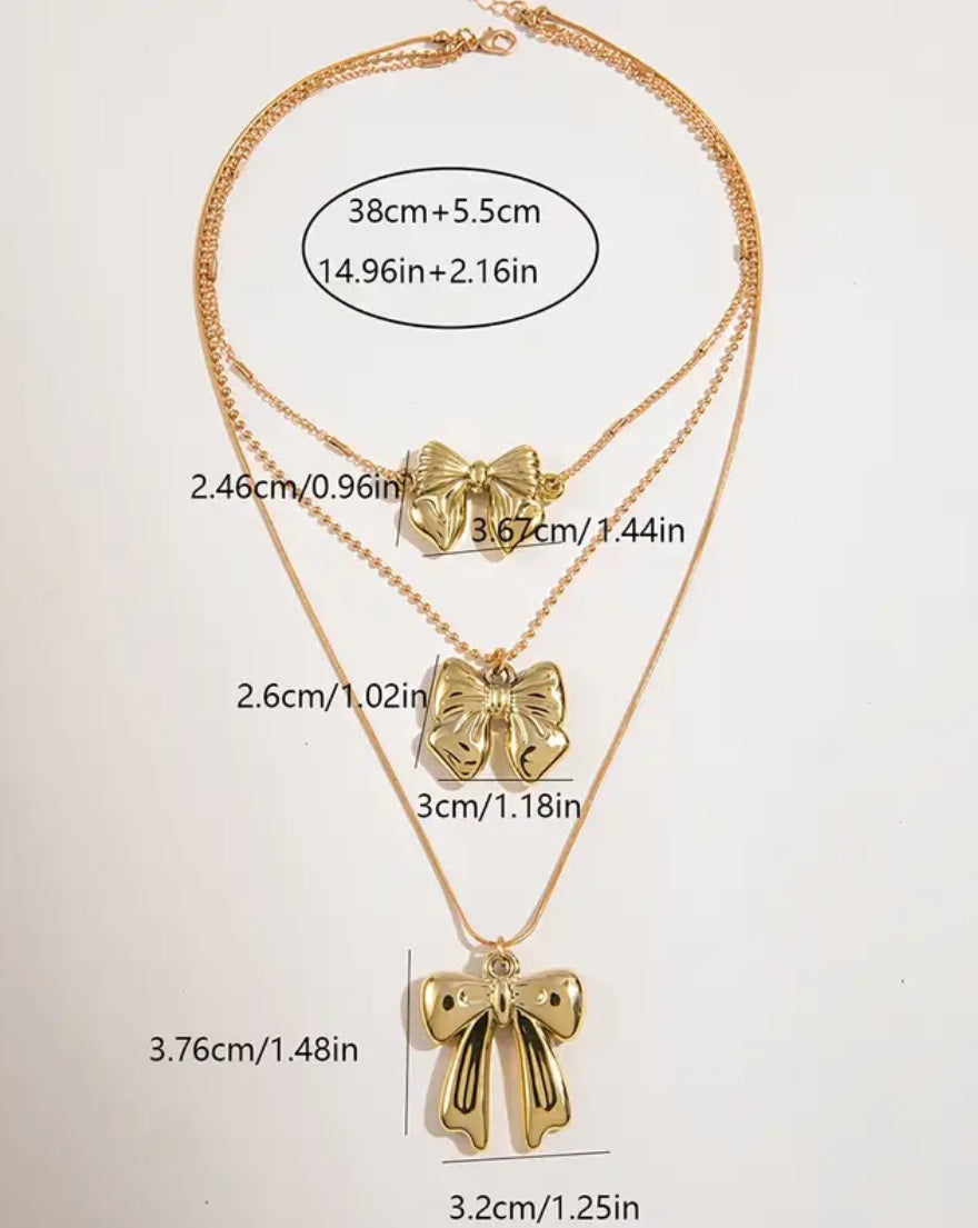 Chic Bow Pendant Necklace for Women, Multi-Layer