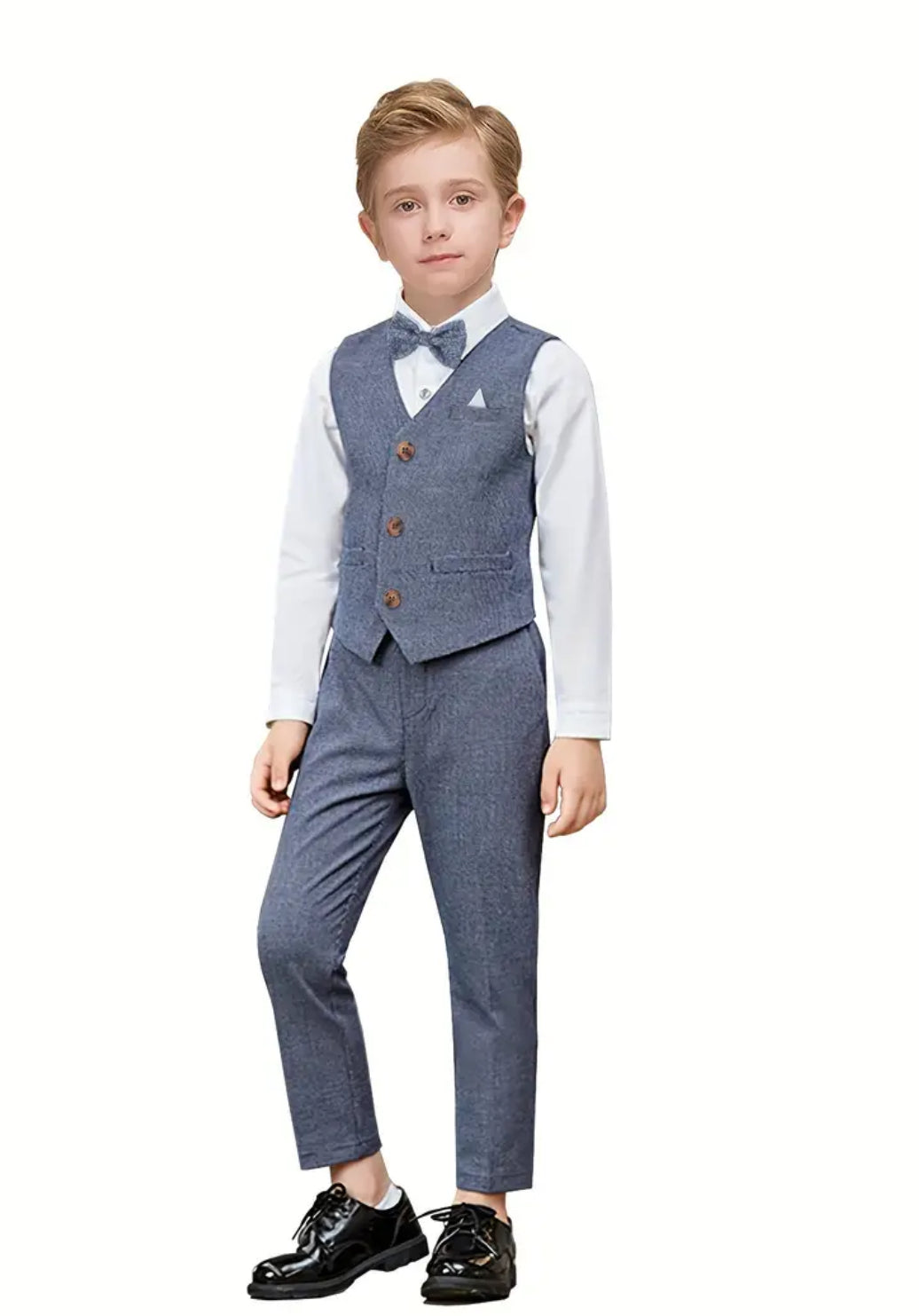 Spring Colors, 4pcs Boy's Gentleman Outfit, Bowtie & Shirt & Vest & Pants Set