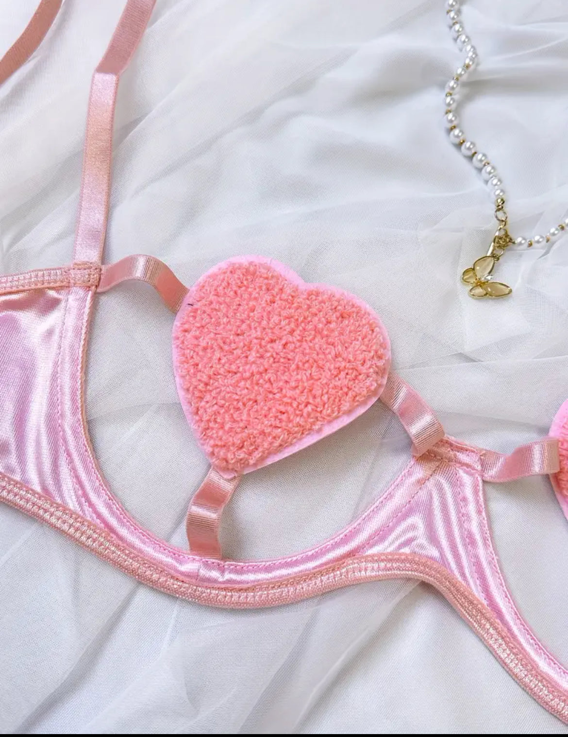 Heart Pattern Lingerie Set, Cut Out Bra & Thong, Women's Sexy Lingerie & Underwear