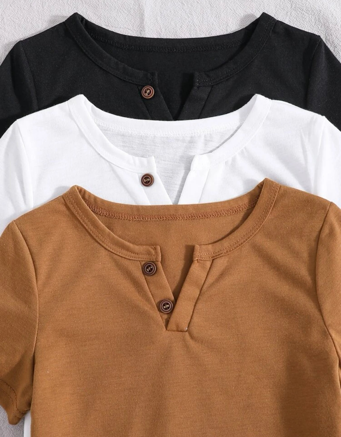 Button Detail Notched Neck Tee, 3pcs