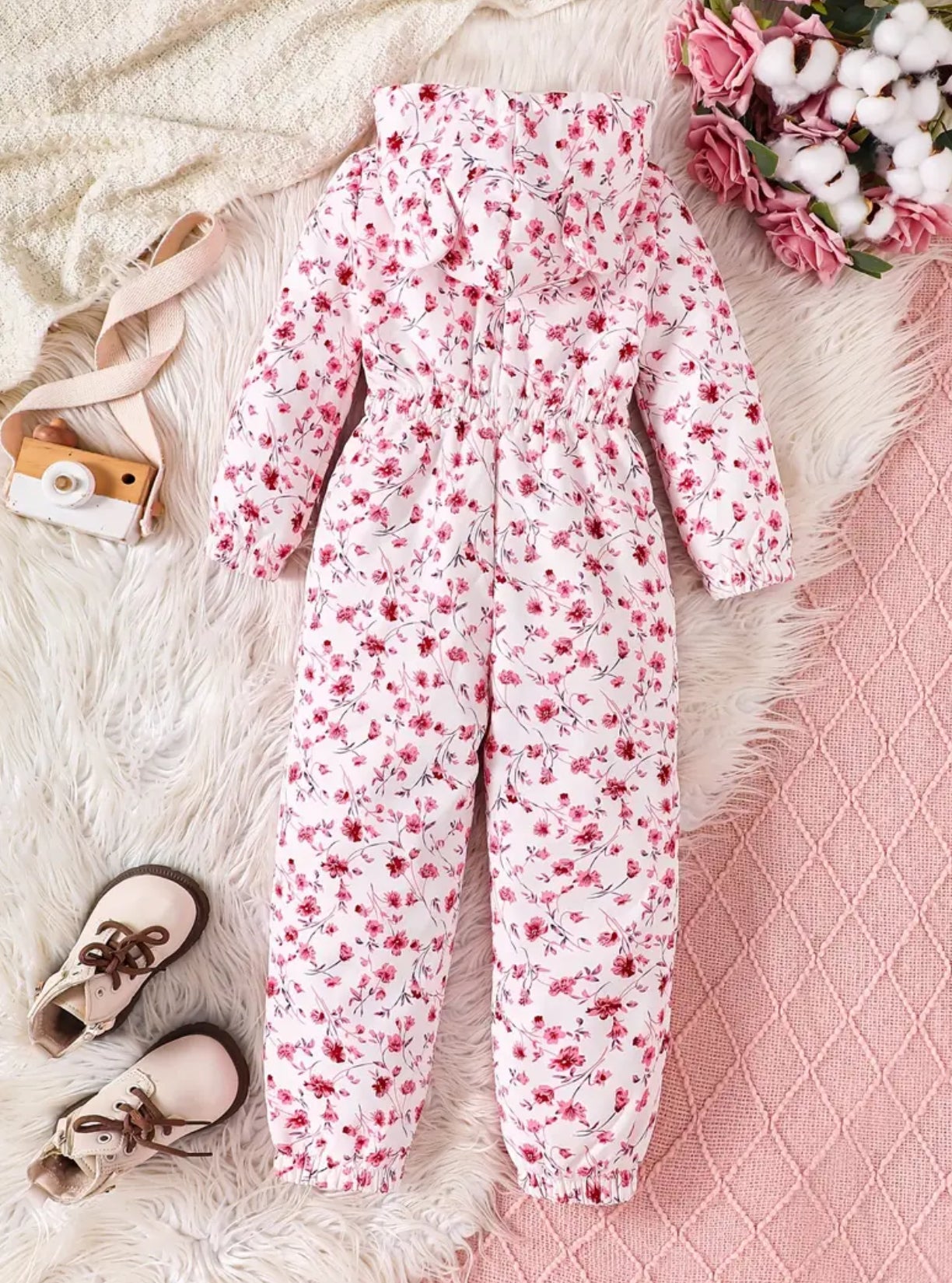 “Sweet Floral” Hooded Zip-up, Long Sleeve, Thick Plush Lined Winter Snowsuit 🎀