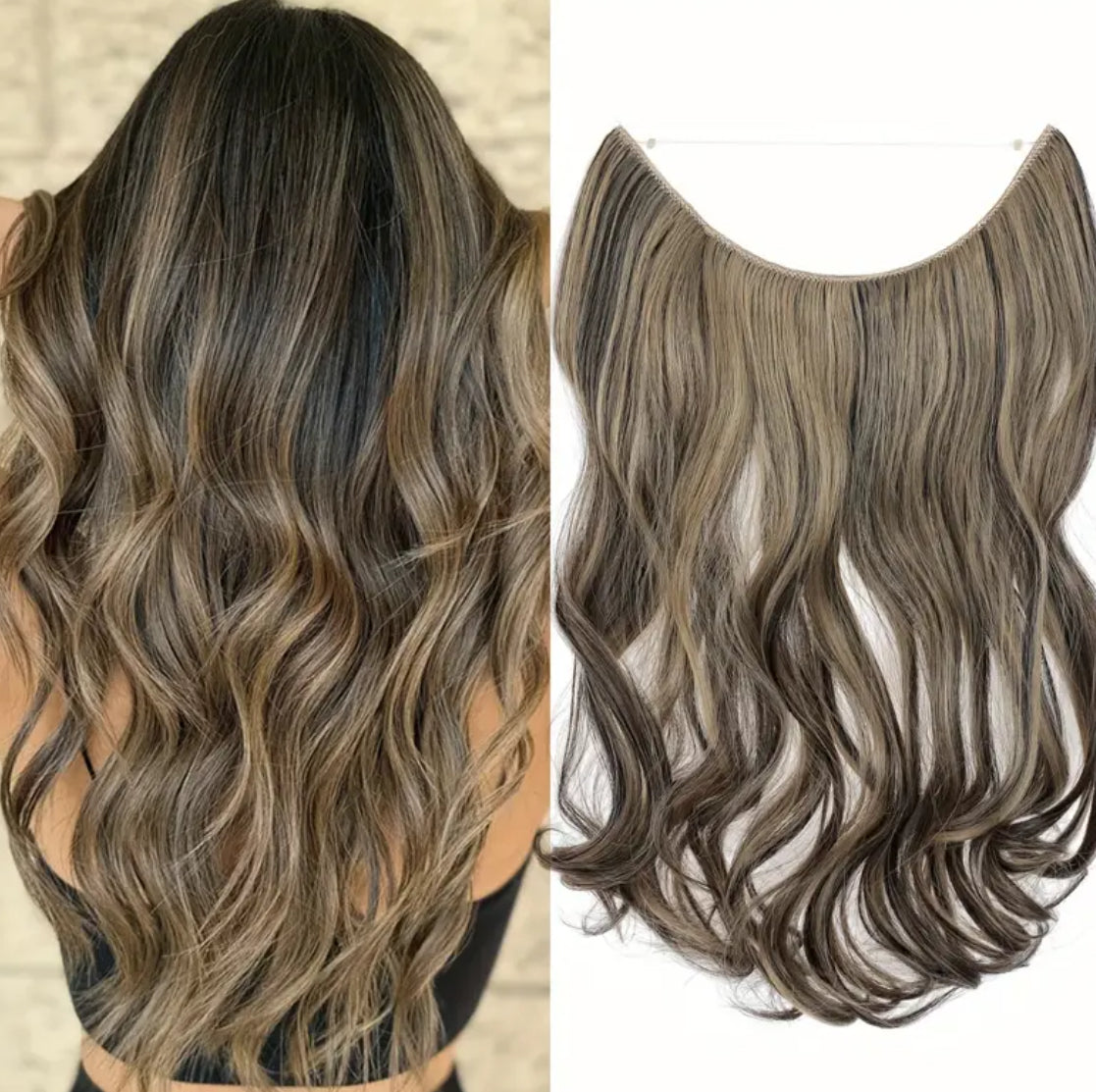 Invisible Hair Extensions, Secret Hidden Wire, Long Wavy Hair Pieces