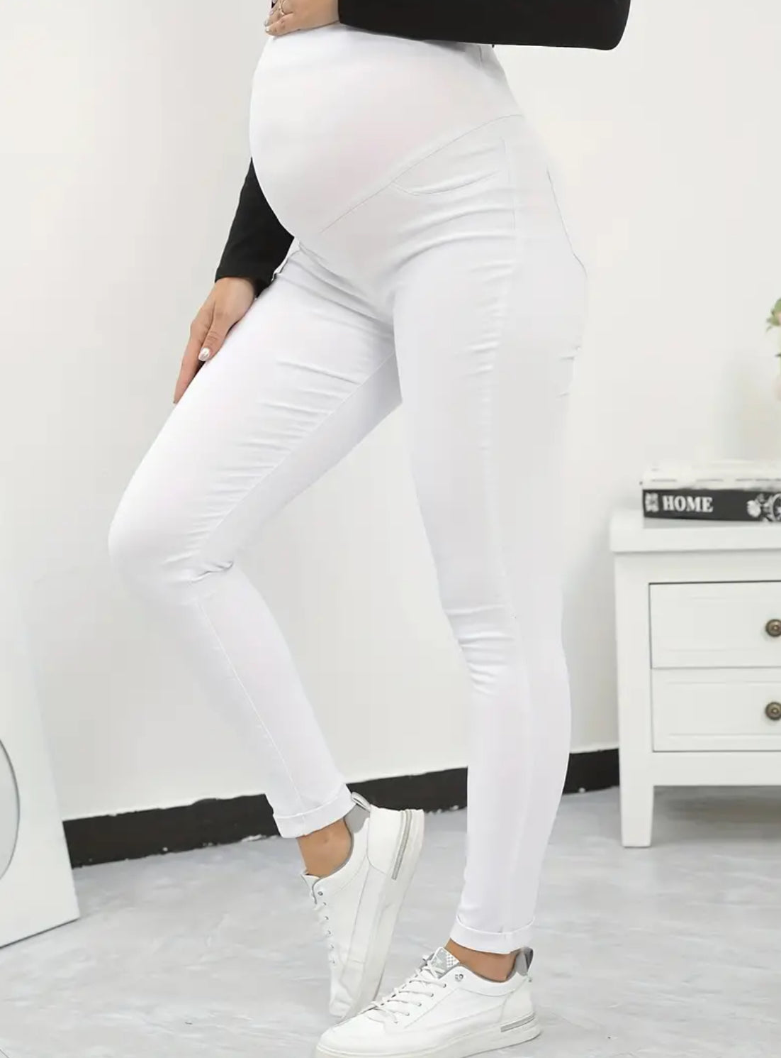 Comfy & Stretchy High Waist Tummy Support Maternity Mid Stretch Jeans