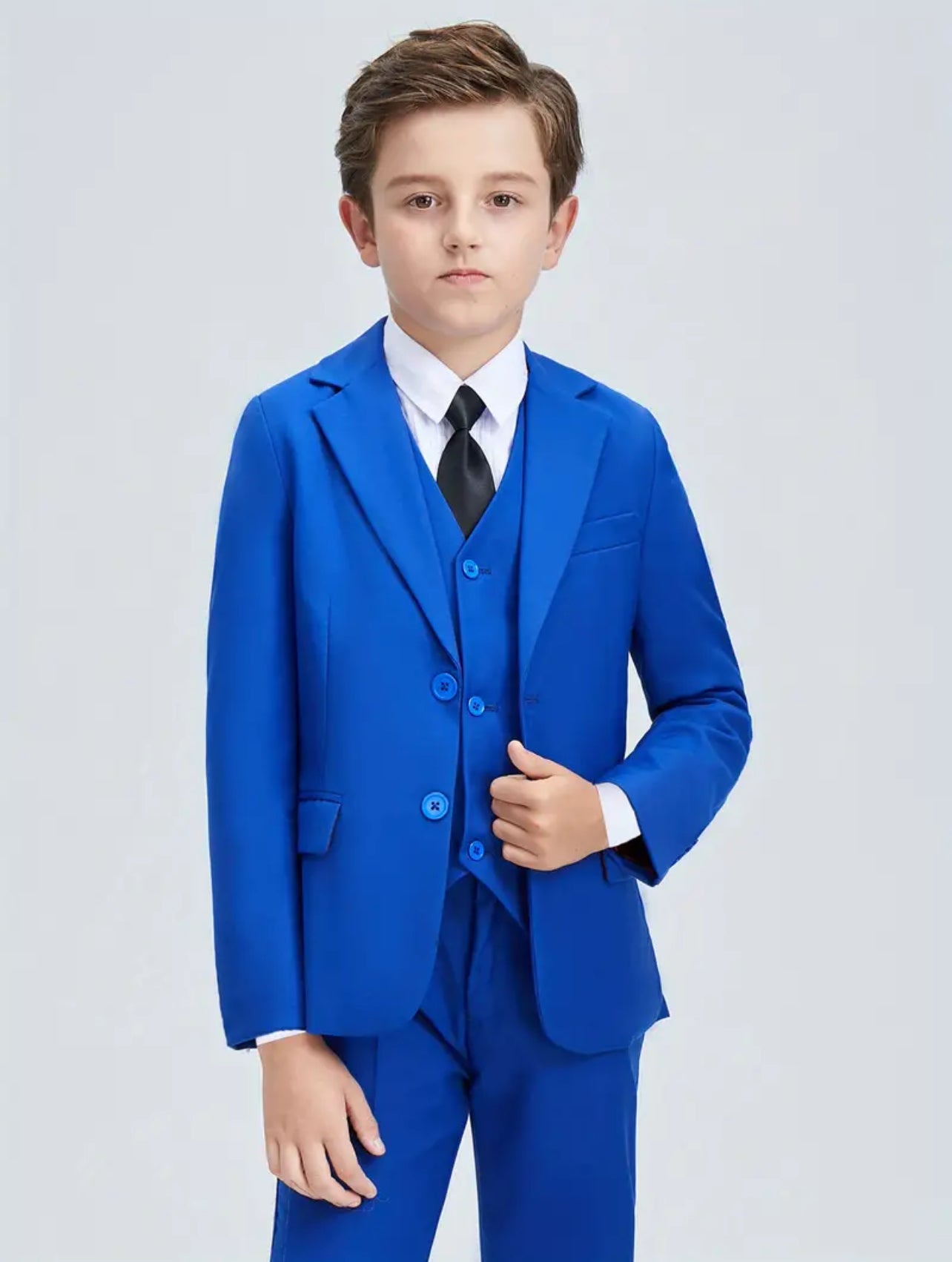 5pcs Boys Formal Gentleman Outfits Long Sleeve Blazer, Tie, Shirt, Pants, Vest