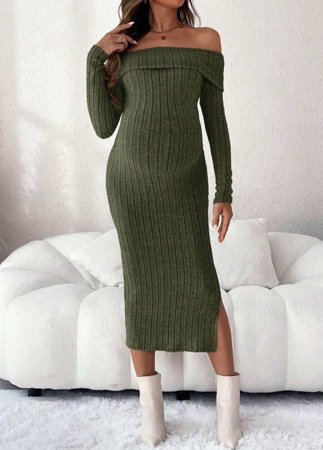 Off-Shoulder, Side Slit Bodycon Dress, Casual, Baby Bumps 🌙⭐️Collection