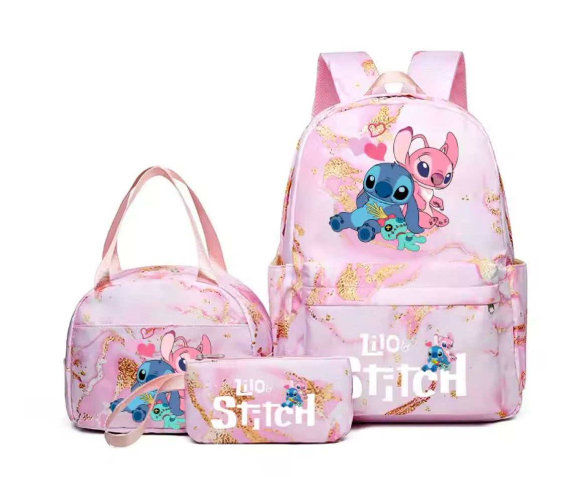 3pcs Stitch Backpack Set With Lunch Bag + Pencil Bag, Large Capacity Lightweight And Breathable