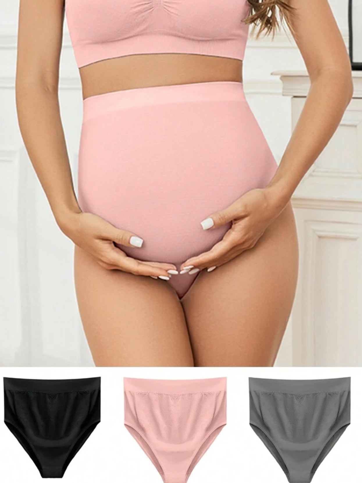 Maternity High Waist Solid Color Stretchy Comfortable Panties (Set Of 3)