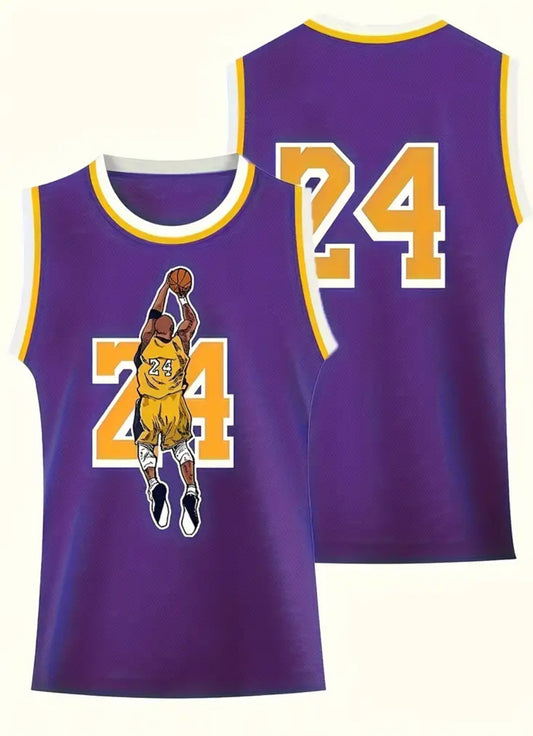 #24 Purple Basketball Jersey - Sleeveless Athletic Tank Top for Training, Youth