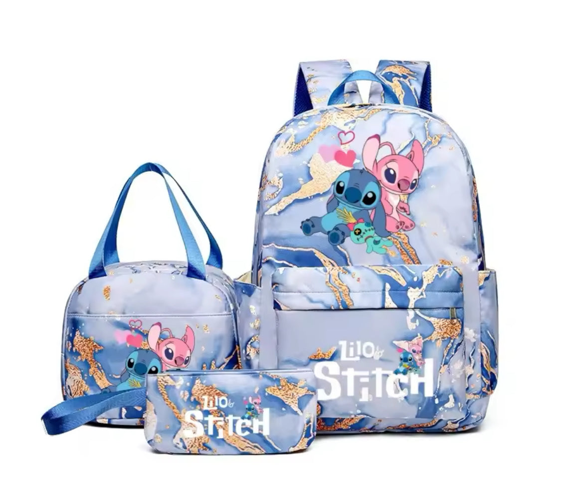 3pcs Stitch Backpack Set With Lunch Bag + Pencil Bag, Large Capacity Lightweight And Breathable