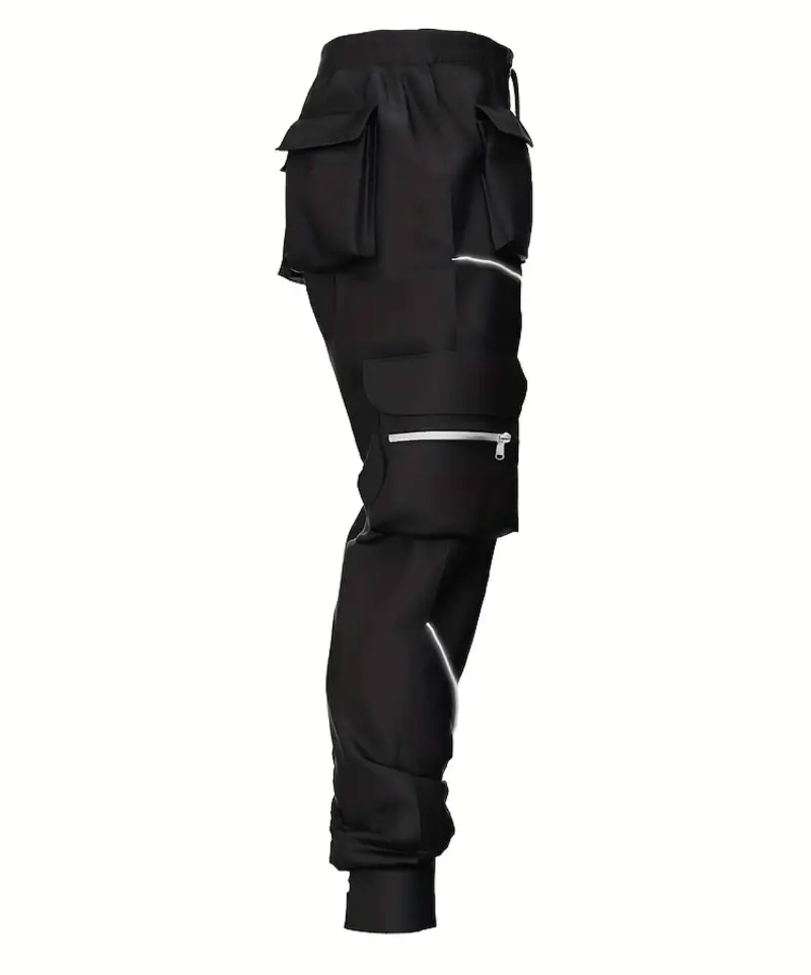 Men's Cargo Pants - Loose Straight Sports Joggers with Multi Pockets & Reflective Details