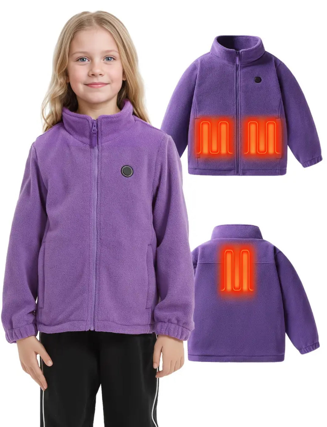 Kids Heated Hoodie Jacket, Full-Zip With 5V Battery Pack