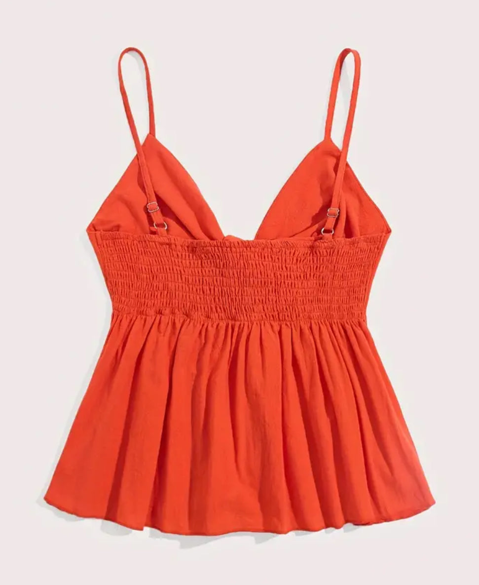 “Citrus” Vacation Style Tie Front V-neck Cami, Posh 🧡 Collections