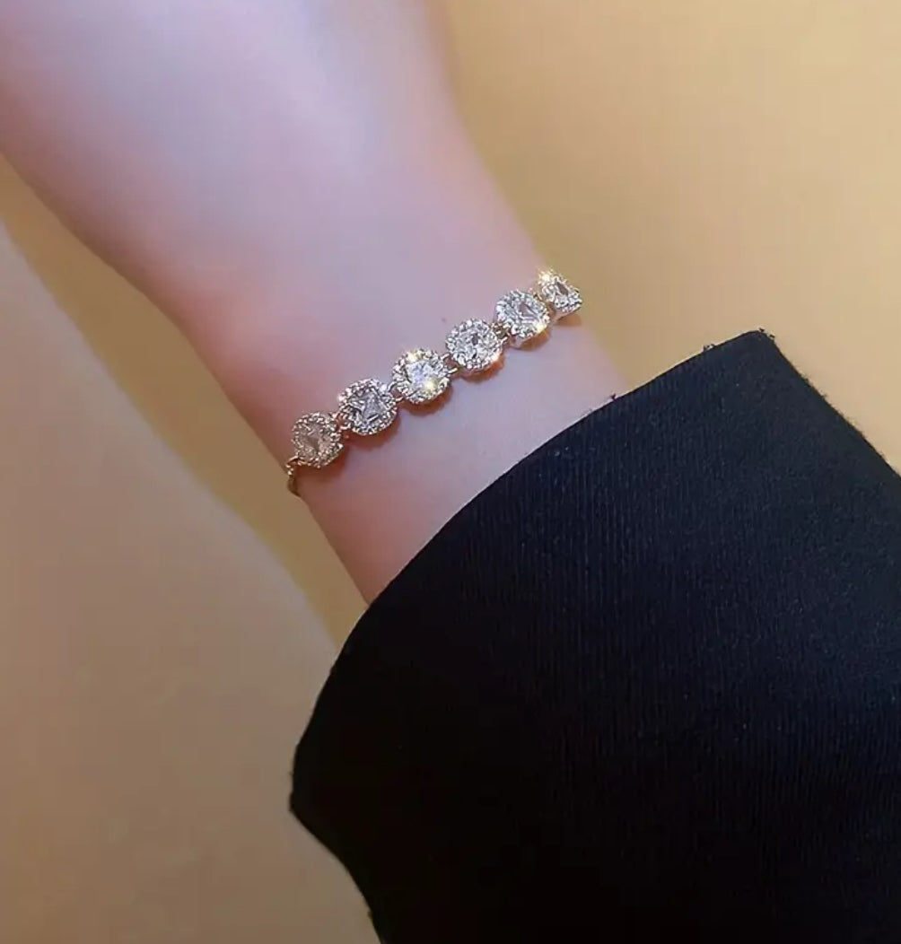 18K Plated Square Zirconia Bracelet Adjustable