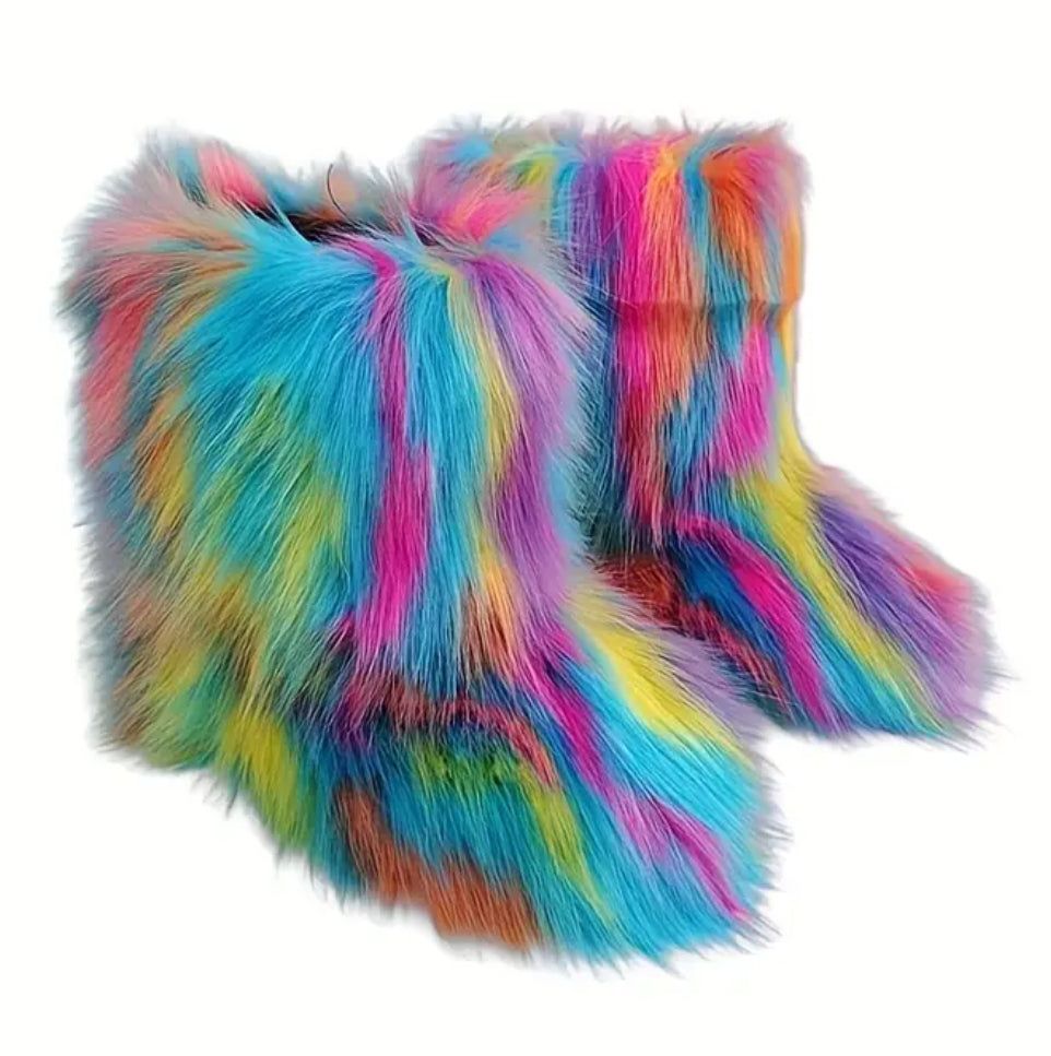 “Elegance Faux Fur Boots” Women’s, Mid-Calf, Slip-On, Comfortable Plush Lining, Durable Rubber Sole