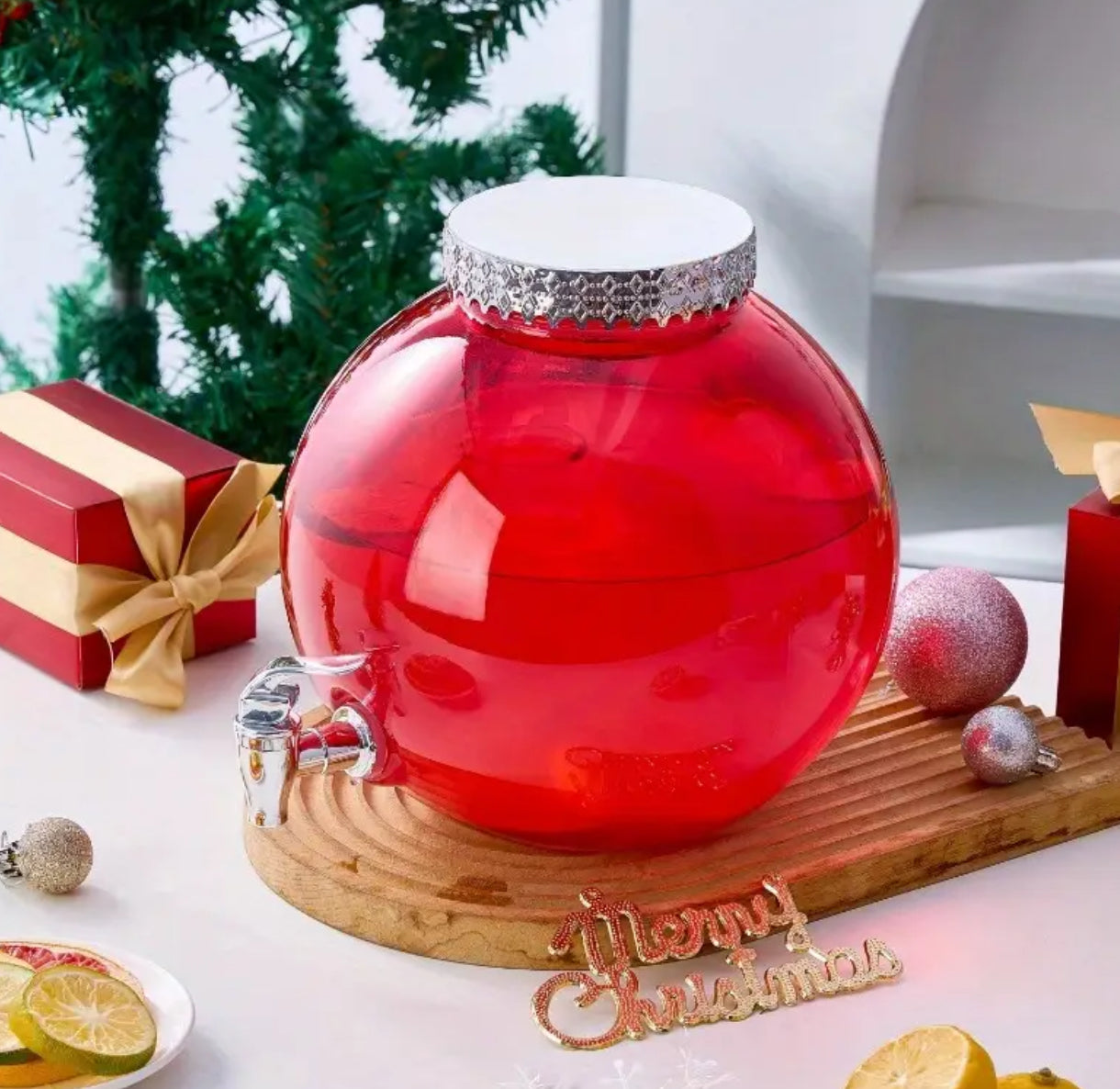 “Holiday Glass Ornament” 1.5-Gallon Beverage Dispenser