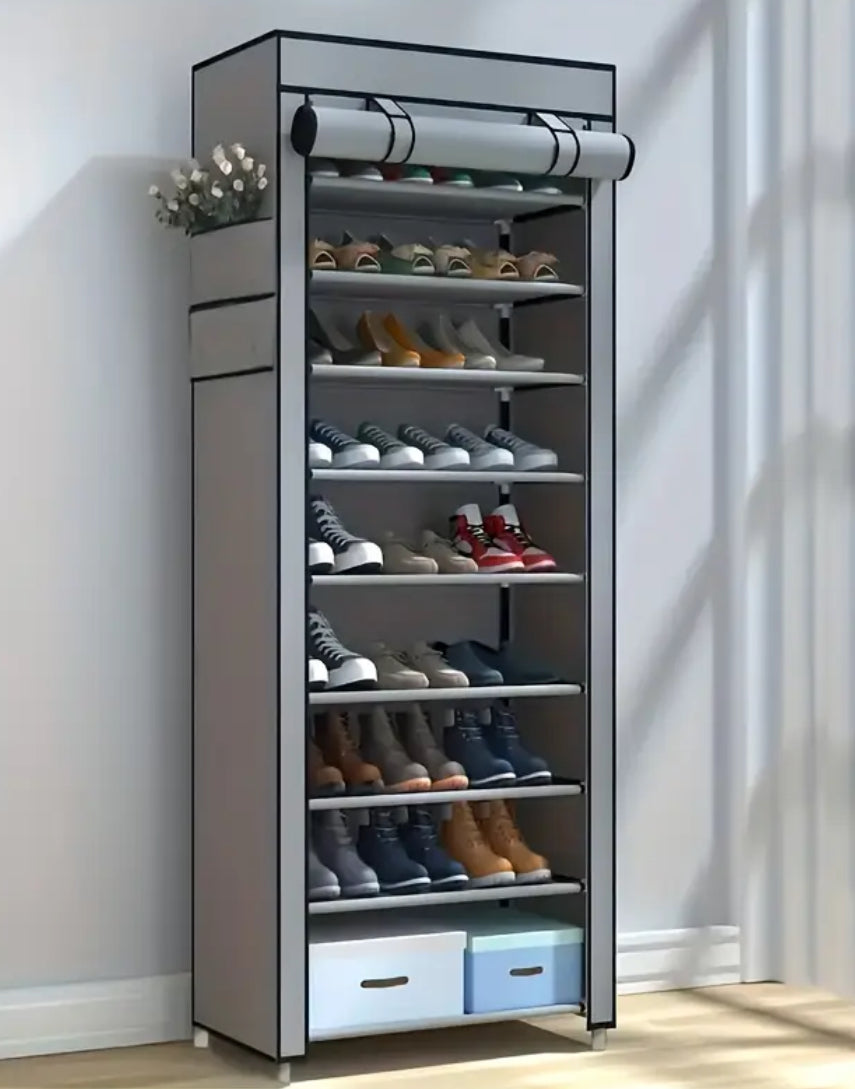 1pc 10 Layer Shoe Cabinet with Dust Cover, Space Saving + Large Capacity