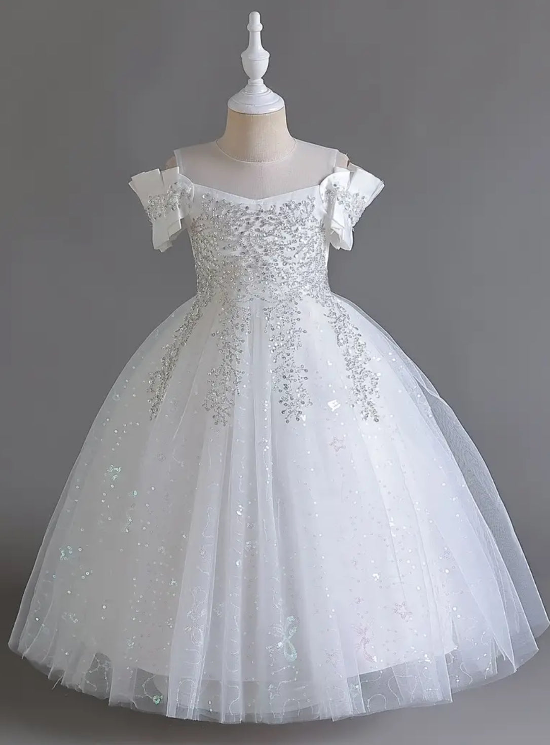 “Kirsten” Elegant Off Shoulder, Sequin Mesh Tutu Dress