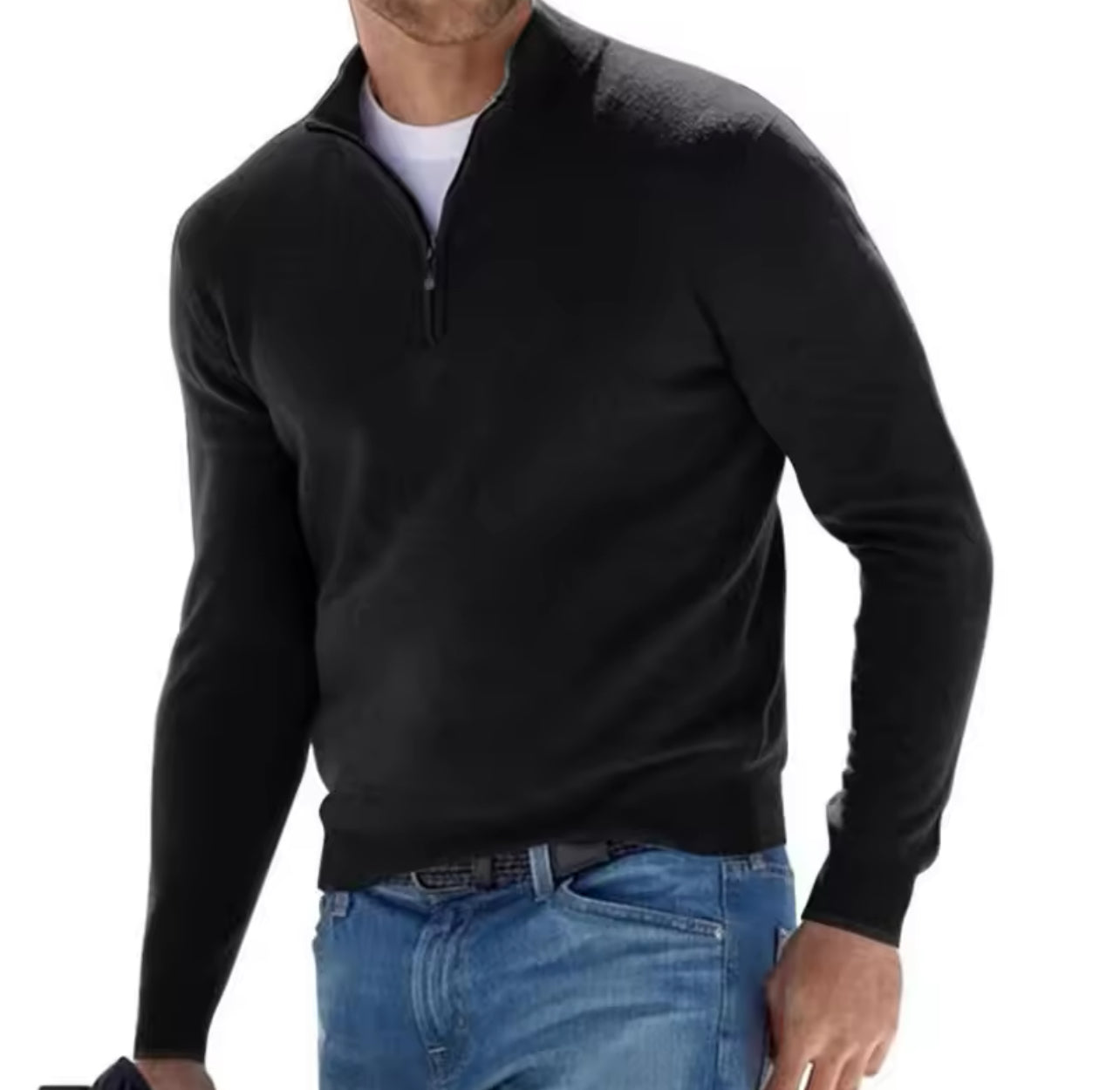 Men's Pullover, Solid Color Half Zipper, Slim V-neck, Long Sleeve Sweatshirts