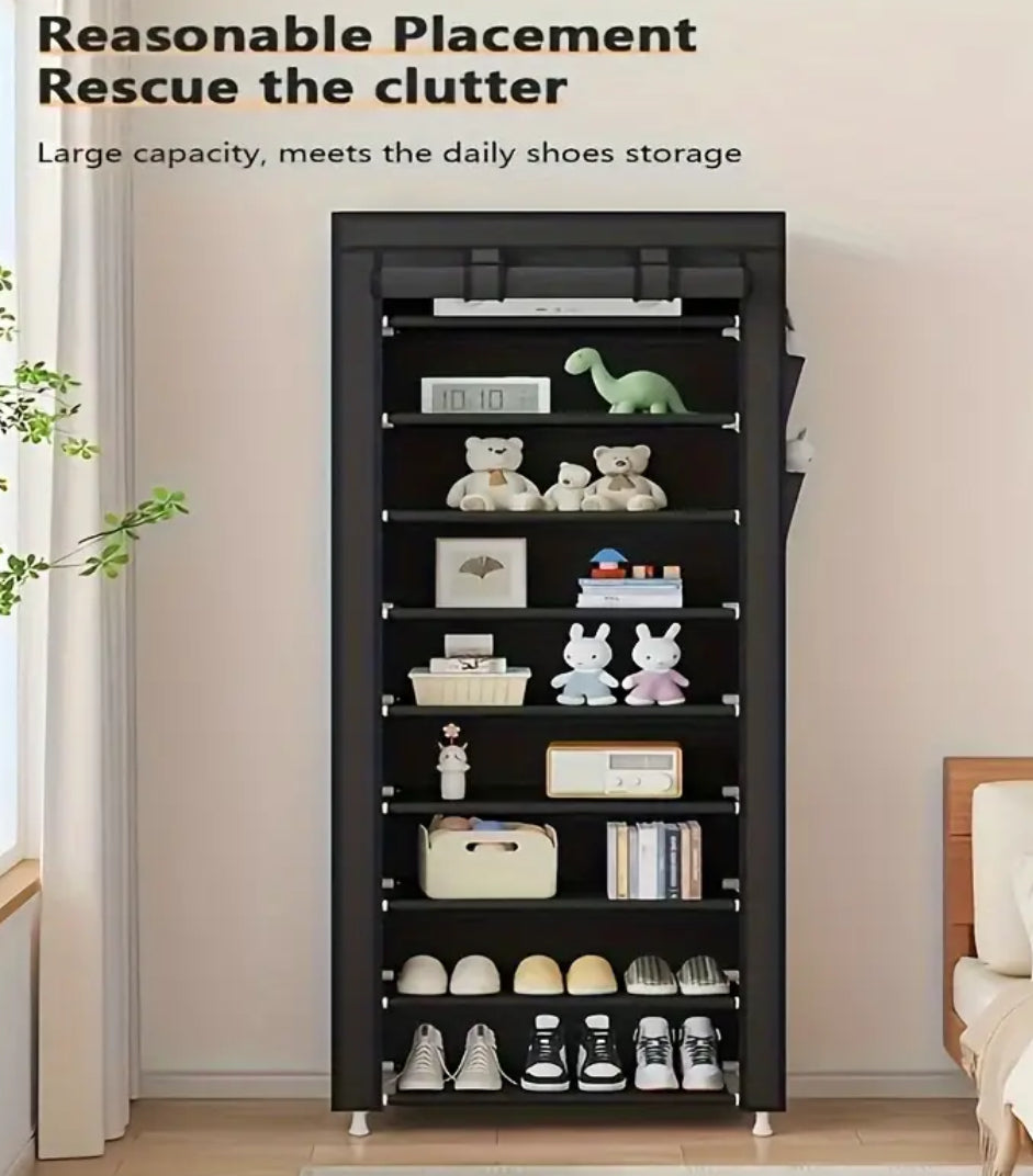 1pc 10 Layer Shoe Cabinet with Dust Cover, Space Saving + Large Capacity