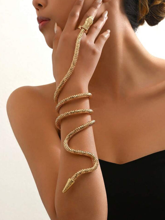 Snake Wrap Around, Connected Finger Bracelet, 1Pc Metallic Gold