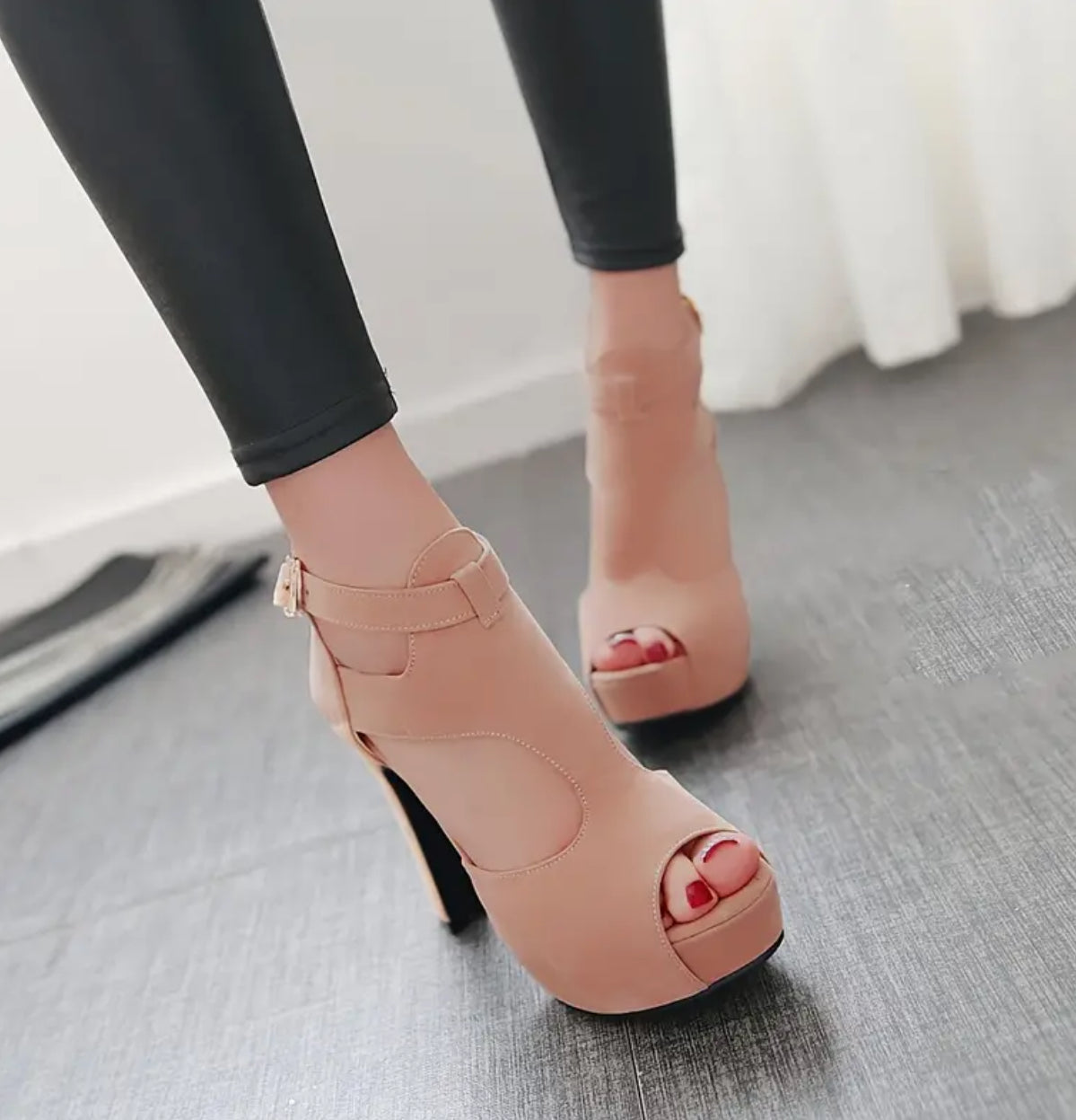 Ankle Strap Buckle Fashion Open Toe Platform Cutout Stiletto