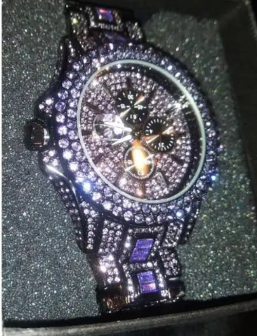 “Luxury Rainbows” Diamond Quartz Watch - Hip Hop Gothic Street Style, Analog Display with Rhinestone Accents