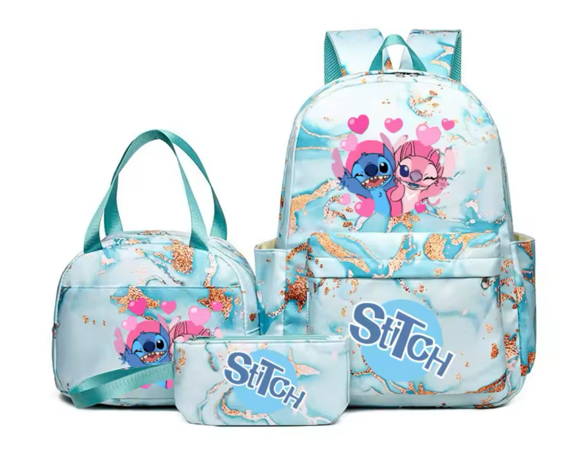 3pcs Stitch Backpack Set With Lunch Bag + Pencil Bag, Large Capacity Lightweight And Breathable