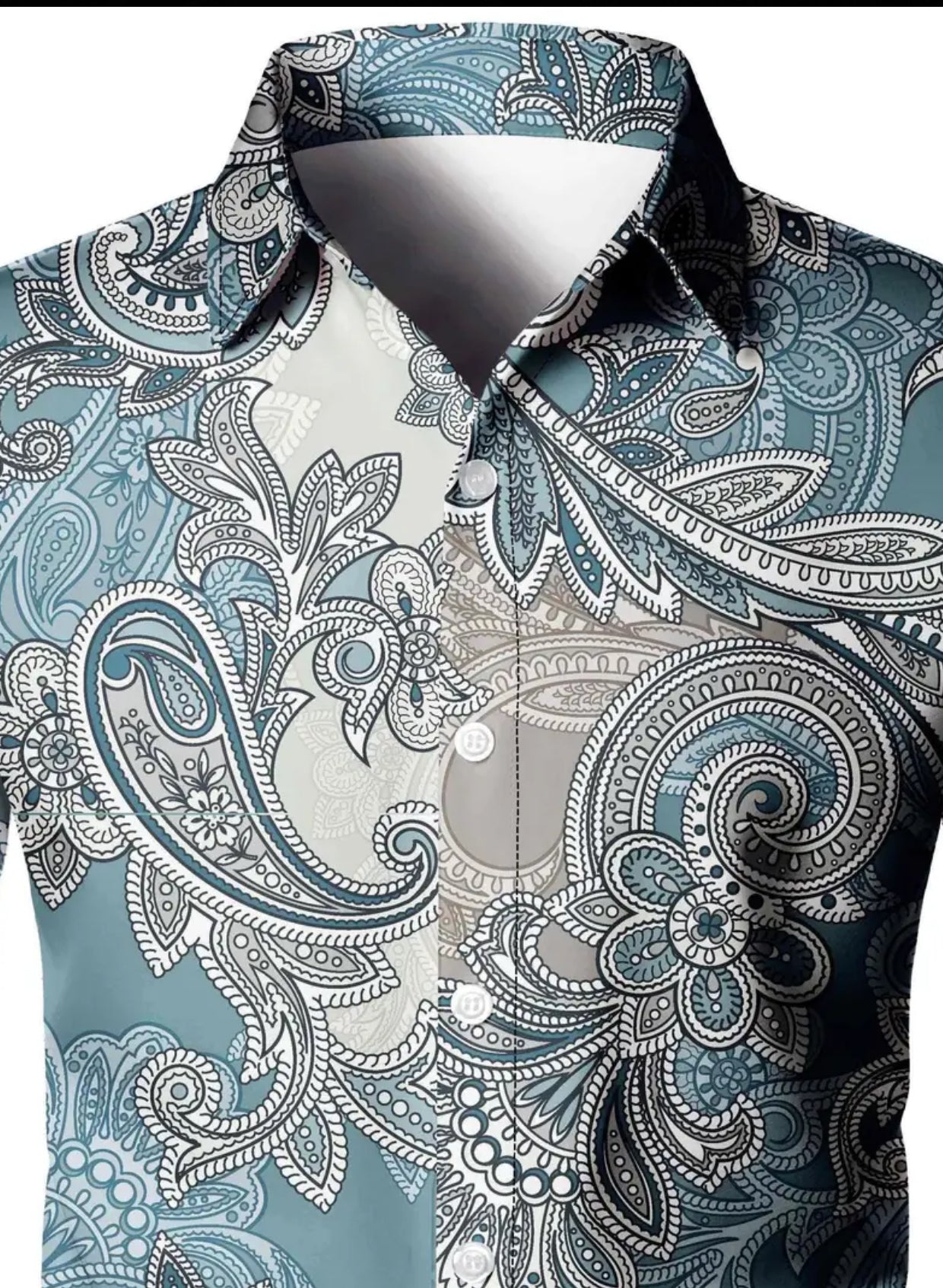 Camisa informal elegante de manga larga con estampado de cachemira para hombre