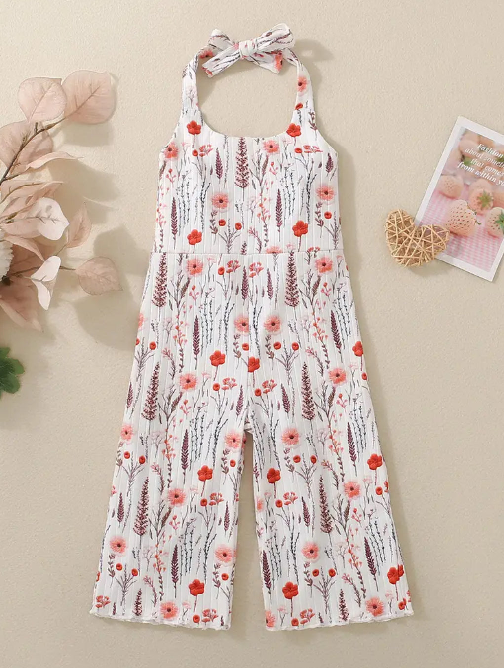 🦋 Girls Floral Jumpsuit Sleeveless Halter Neck Wide Leg