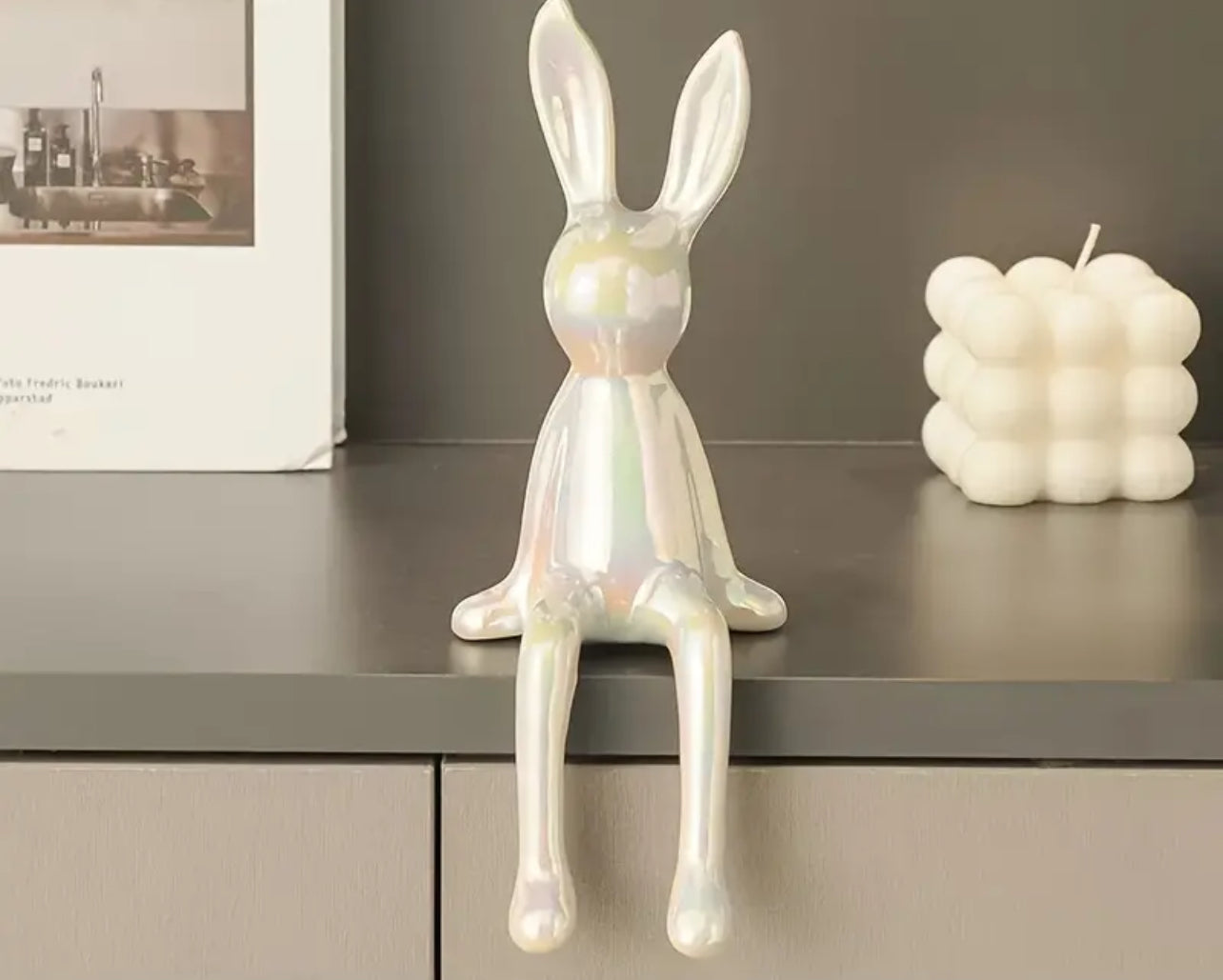 “Bunny” 🐰 1pc Adorable Long-Eared Sitting Rabbit Ornament - Ceramic Collectible Figurine