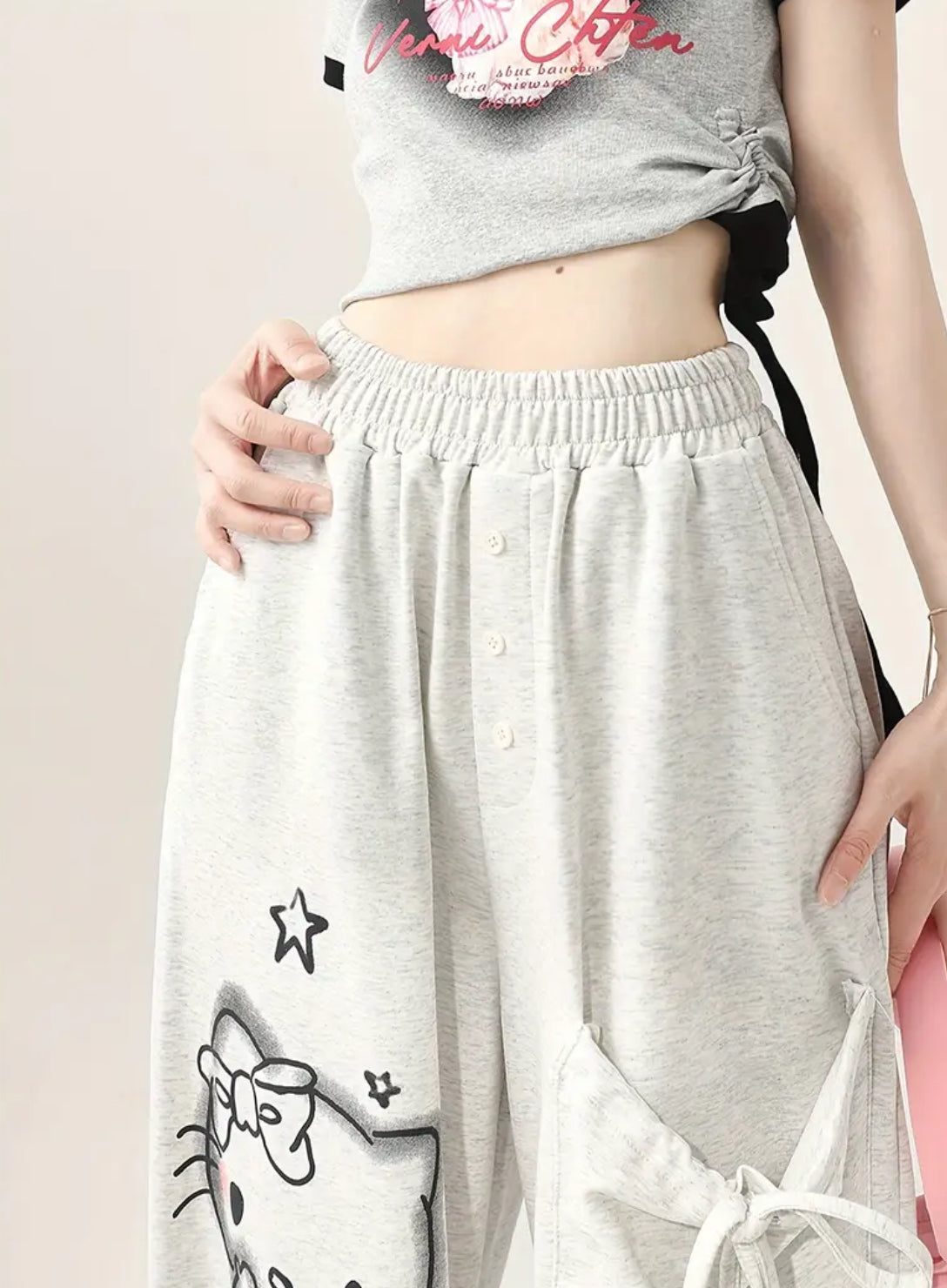 “Hello Kitty Wide Leg” 🩷 High Waisted Loose Jogger With Pockets Streetwear