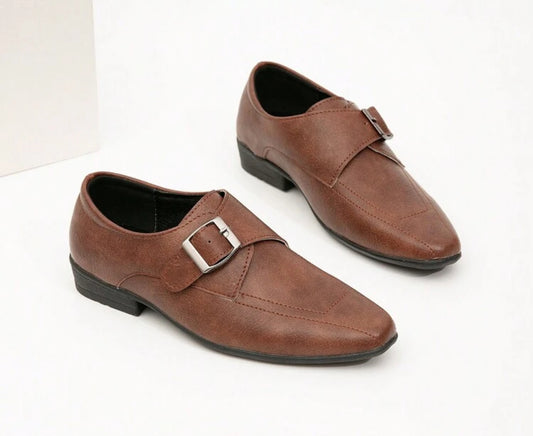 “CEO Boys” Brown Classic Matte Slip-On Leather Shoes