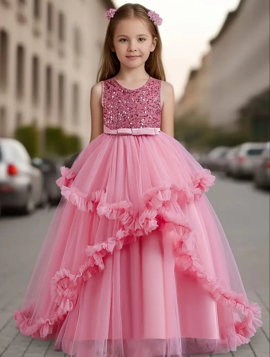 Elegant Ruffle Trim, Sleeveless Mesh Tutu Dress