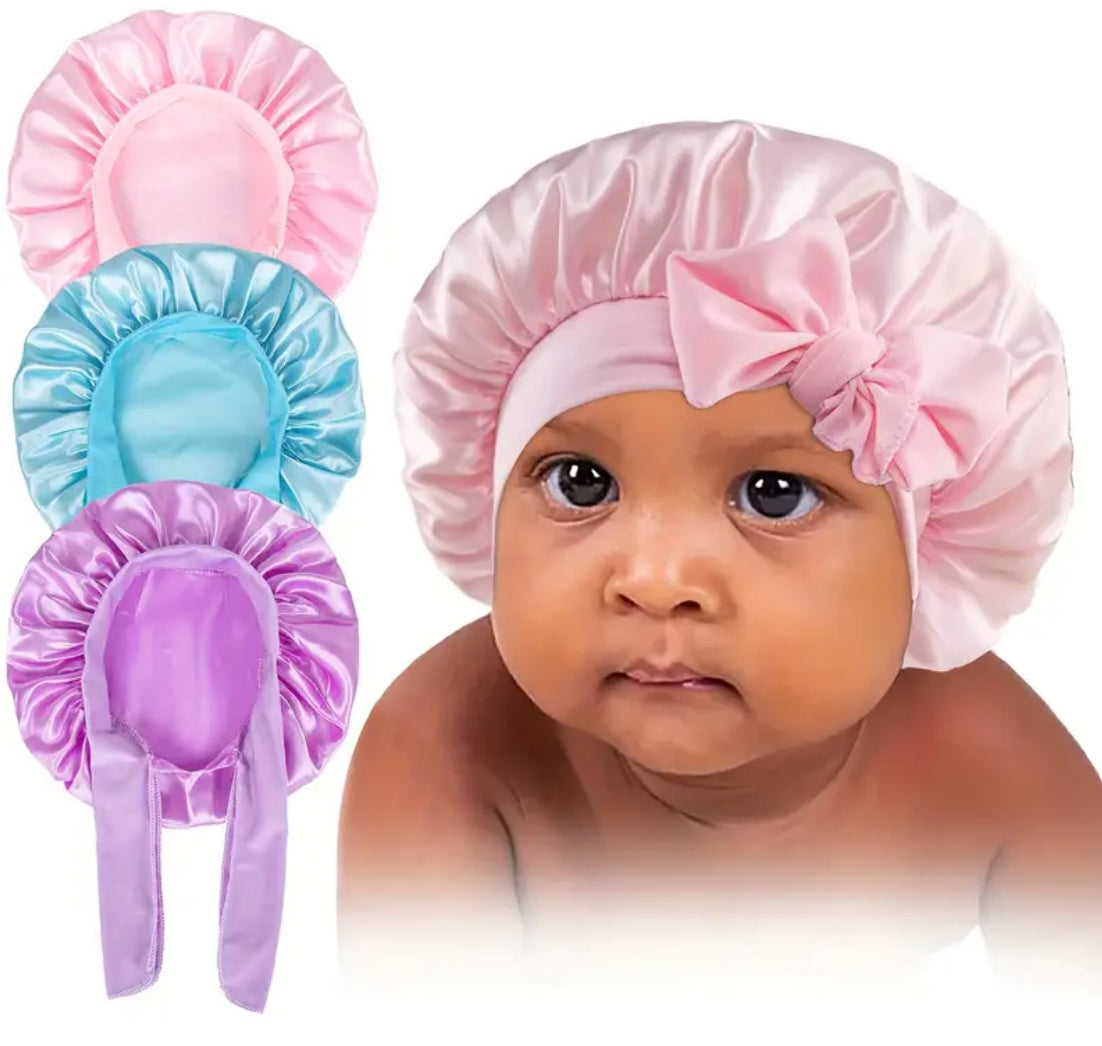 Silky Satin 3pcs Elastic Bonnet Nightcaps for Children