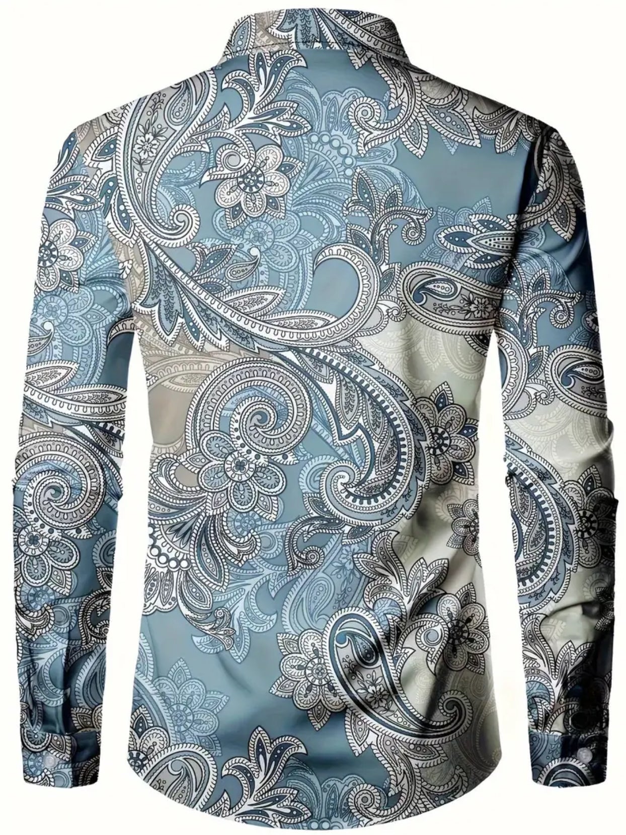 Camisa informal elegante de manga larga con estampado de cachemira para hombre