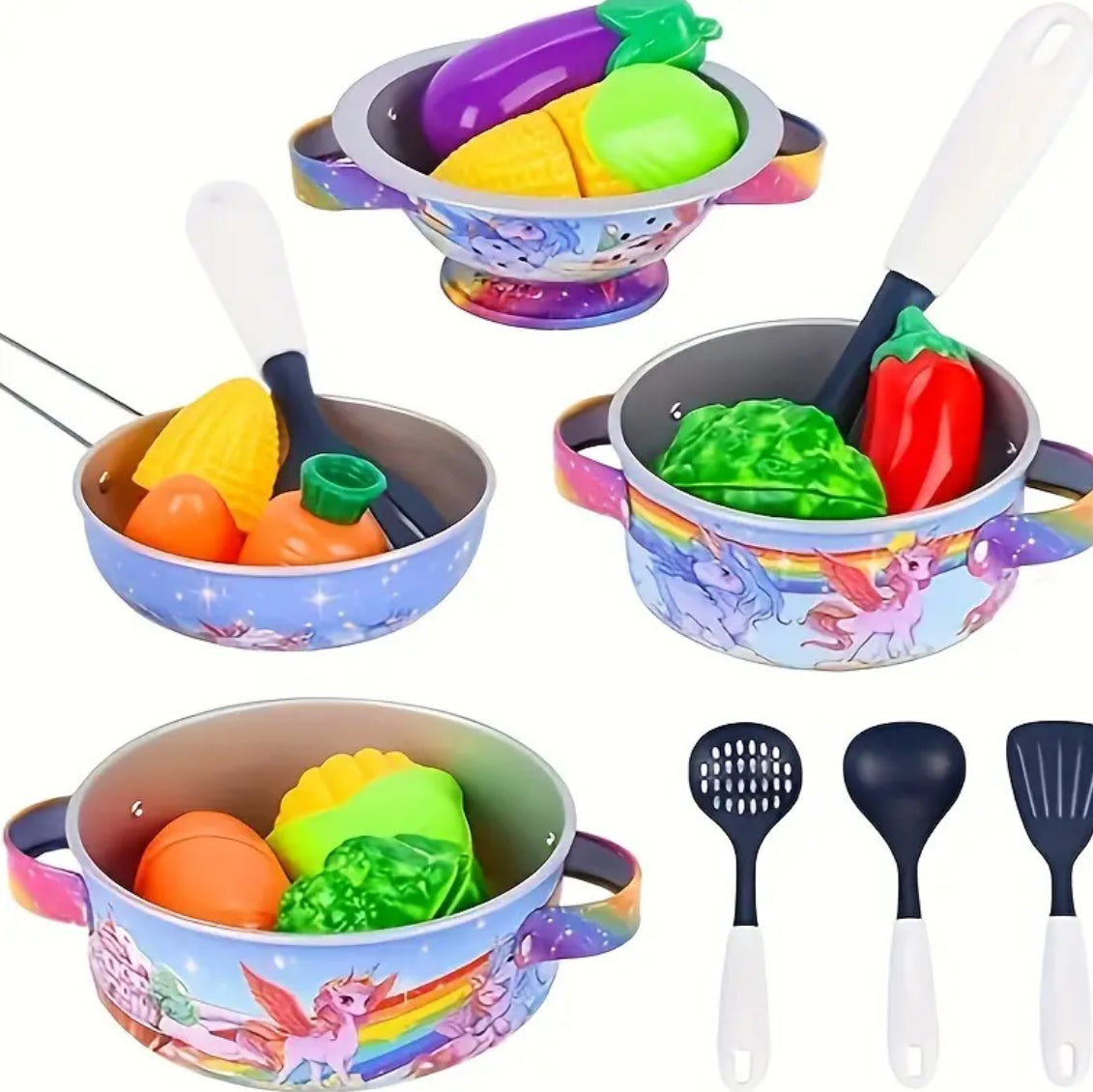 Unicorn Themed, Play Kitchen Accessories With Pans And Pots