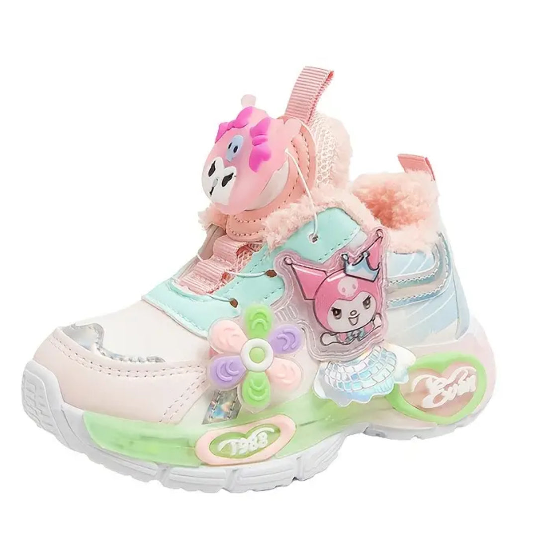 Winter Plush Sanrio “Melody & Friends” Kids Sports Shoes with Flashing Lights