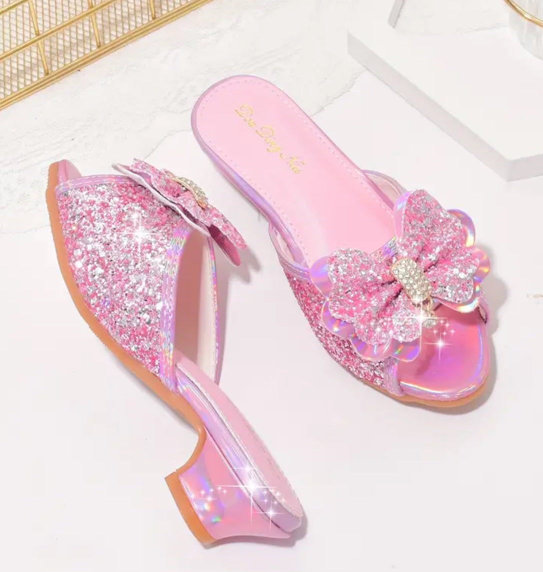 Shiny Bowknot Sequin High-heeled Slipper Outdoor Sandals